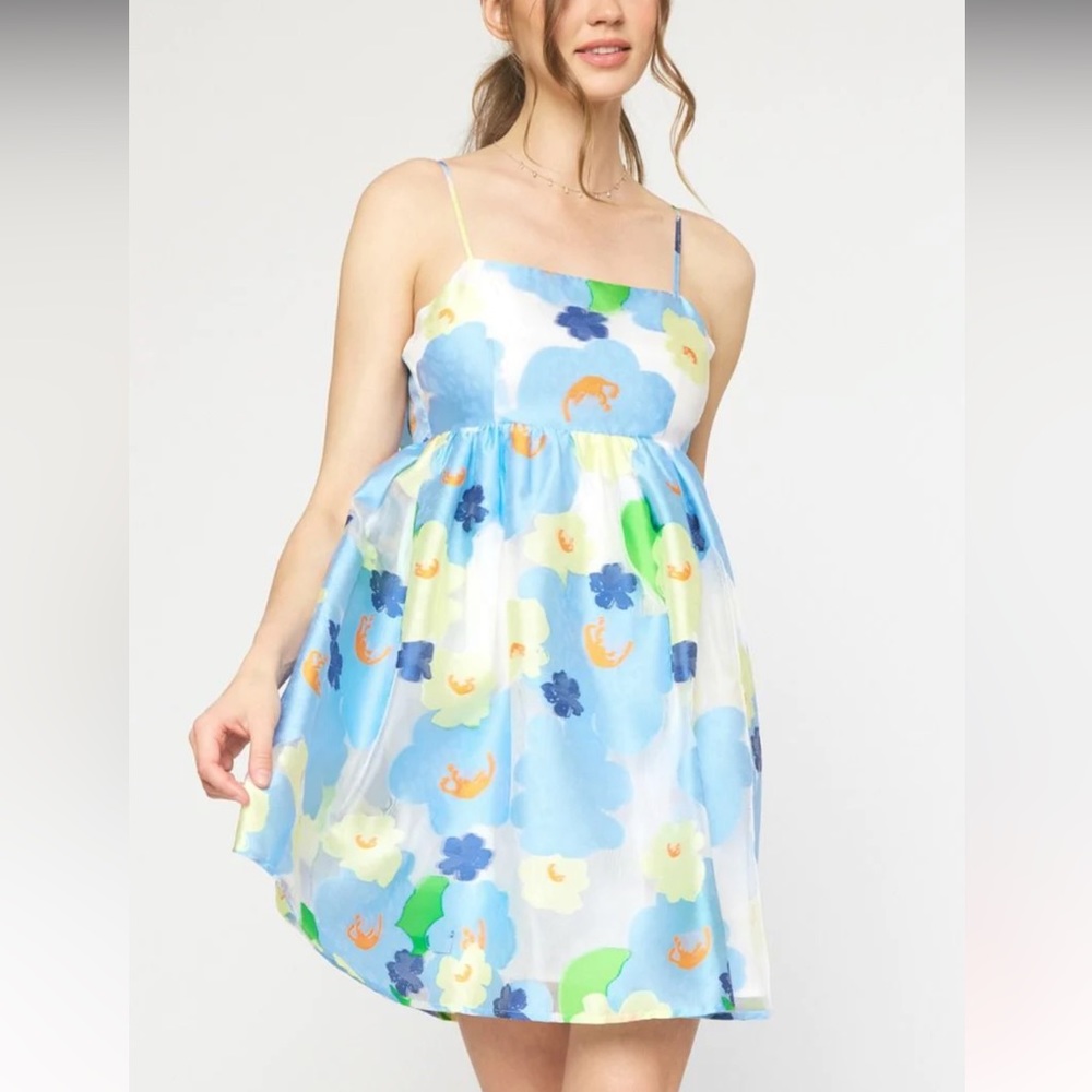Floral Bow Backless Mini Dress {Blue}
